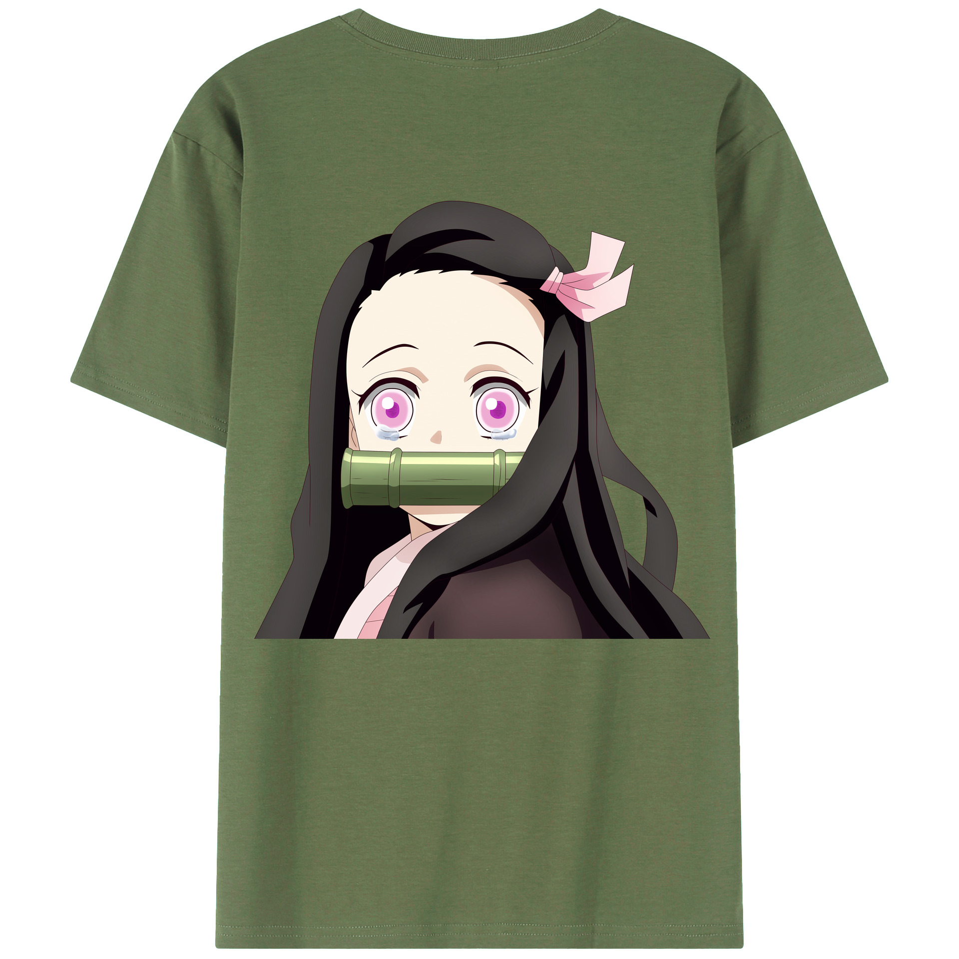 （画像用） 鬼滅の刃（きめつのやいば）竈門 禰󠄀豆子／かまど ねずこ Kamado Nezuko 綿100％ メンズ半袖Tシャツ（バックプリント） 通気性